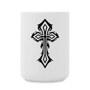 Croix, Crucifix, avec des épines, style gothique. - Grande tasse 440 ml - blanc - Devant