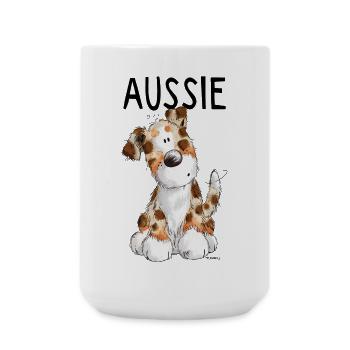 Fröhlicher Aussie - Australian Shepherd - Geschenk - Große Tasse 440 ml - Weiß - Vorne