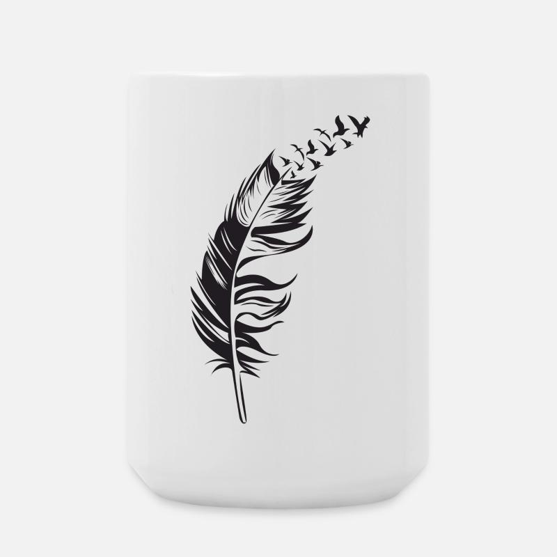 Schwarze Feder mit Vogelzug Silhouette - Große Tasse 440 ml - Weiß
