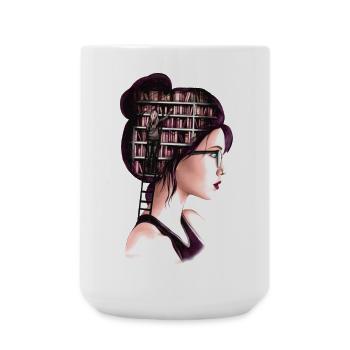 Starke Frau mit Wissen – Bücher im Kopf - Große Tasse 440 ml - Weiß - Vorne