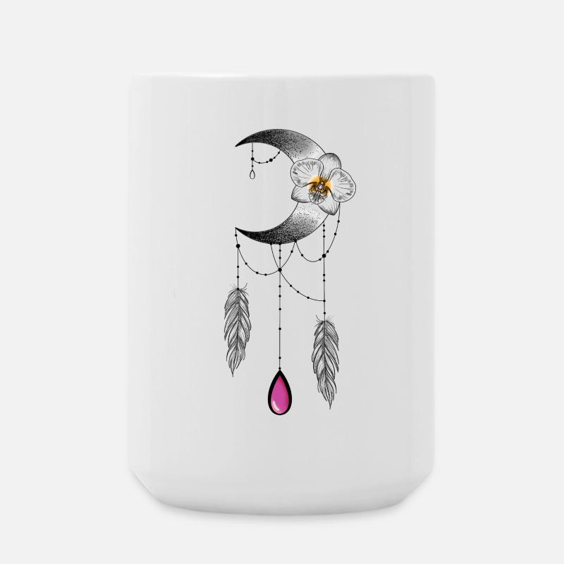 Moon Orchid Feather and Pearl Type Dream Catcher - Large Mug 440 ml - white