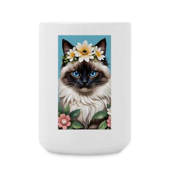Natural beauty Burma Seal Point with floral wreath - Large Mug 440 ml - white - Front