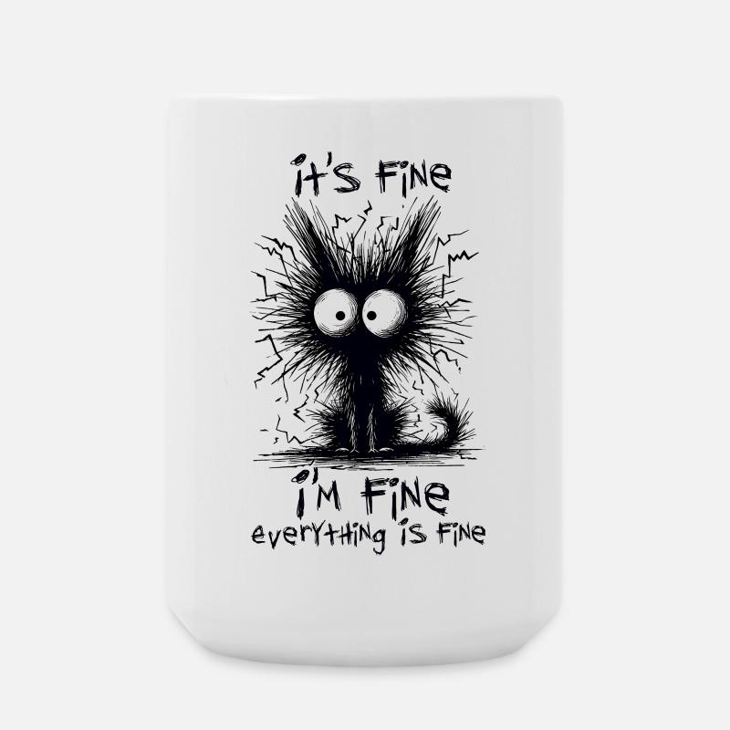 Black Cat It's Fine I'm Fine Everything Is Fine - Large Mug 440 ml - white