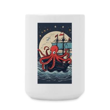Pieuvre pirate en mer nocturne - Grande tasse 440 ml - blanc - Devant