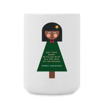 Weihnachtsgruß-Puppe im Grün - Große Tasse 440 ml - Weiß - Vorne