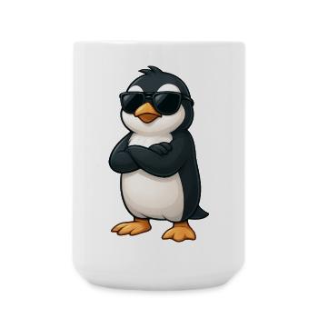 Cool Penguin with Arms Interlaced Gamer Cartoon - Large Mug 440 ml - white - Front
