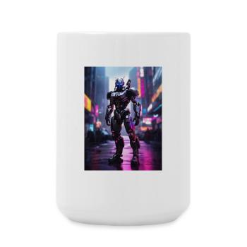 Neon Mecha in Stadtlichtern - Große Tasse 440 ml - Weiß - Vorne