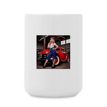 Pinup Auto Stil Retro Car Show - Große Tasse 440 ml - Weiß - Vorne