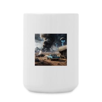 UFO über Wüstenstaub - Große Tasse 440 ml - Weiß - Vorne