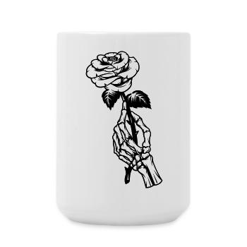 Rose in einer Hand, Illustration, Skelett-Hand - Große Tasse 440 ml - Weiß - Vorne