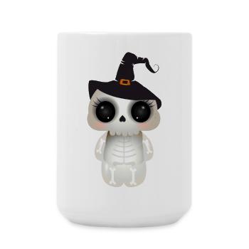 niedlicher Skull mit schwarzen Hexenhut - Große Tasse 440 ml - Weiß - Vorne