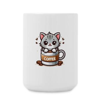 Cat with Coffee Mug 1 - Large Mug 440 ml - white - Front