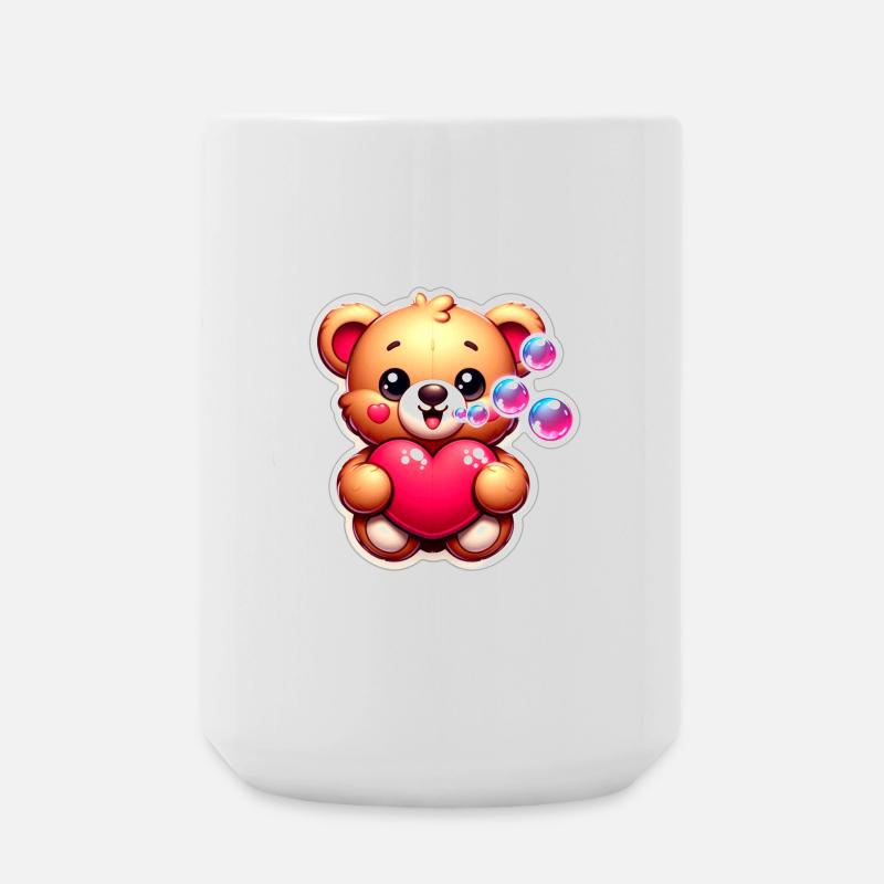 Teddybär mit Herz und Seifenblasen - Große Tasse 440 ml - Weiß