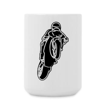 Extreme Wheelie with Motorbike at the Race - W/B - Large Mug 440 ml - white - Front