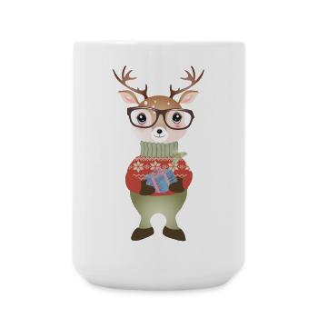 cute deer with Christmas gift & glasses - Large Mug 440 ml - white - Front