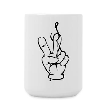 Peace-Zeichen - Anglerhand - Nokidding-Fishing - Große Tasse 440 ml - Weiß - Vorne