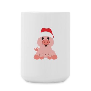 cute piggy in a Santa hat - Large Mug 440 ml - white - Front