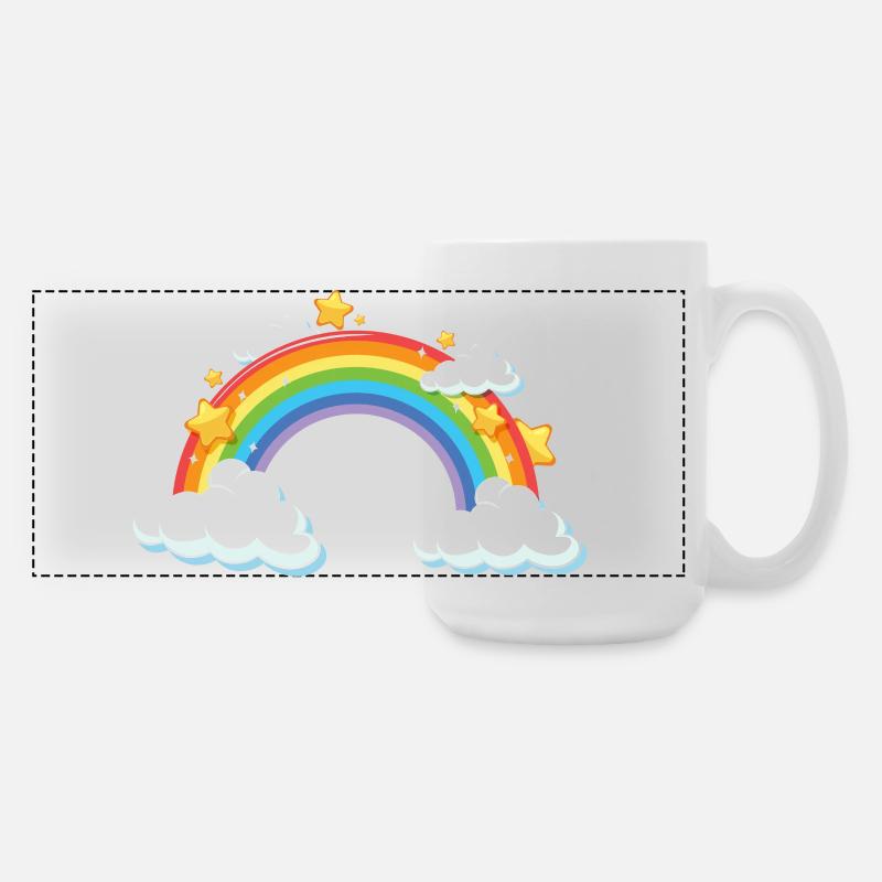 Rainbow Arc with Clouds and Stars - Large Panoramic Mug 440 ml - white