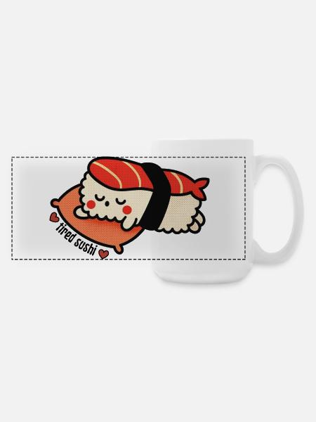Müdes Sushi mit Kissen - Große Panoramatasse 440 ml - Weiß