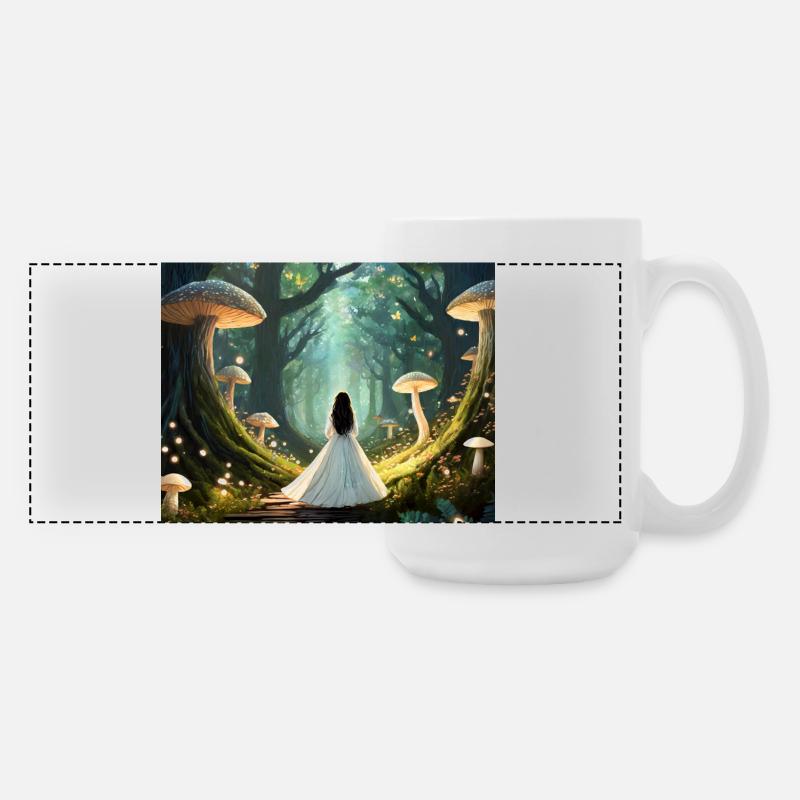 Fairytale forest with mushrooms - Large Panoramic Mug 440 ml - white