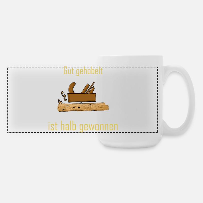Rustic wooden construction with saying - Large Panoramic Mug 440 ml - white