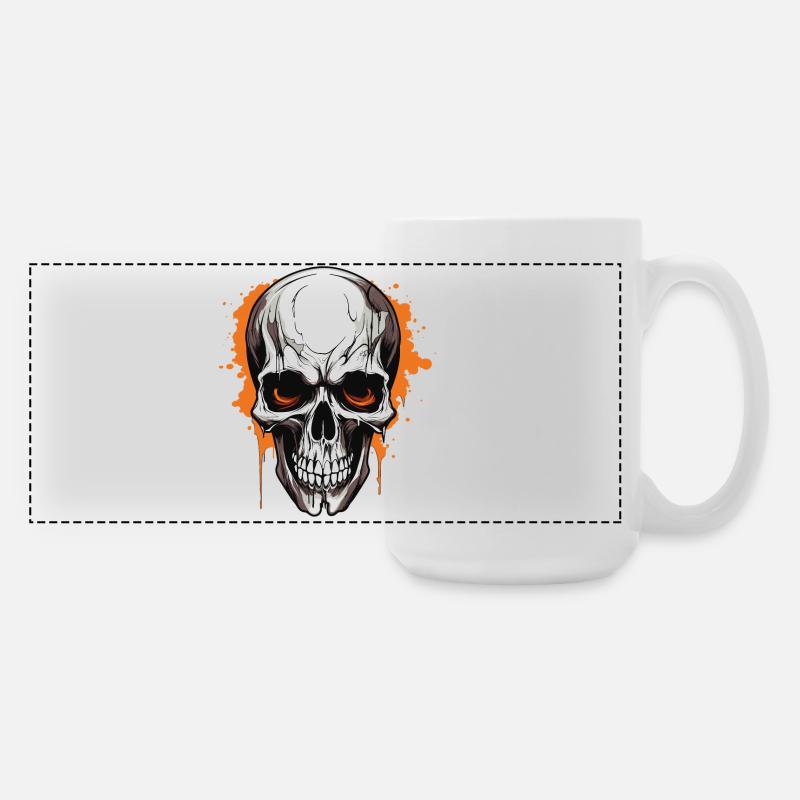 Orange Skull Splatter Gothic - Large Panoramic Mug 440 ml - white