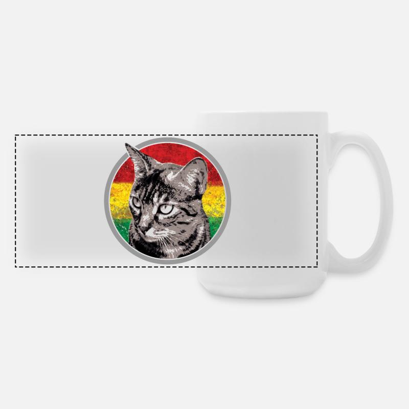 Katzengesicht mit Reggaefahne - Große Panoramatasse 440 ml - Weiß