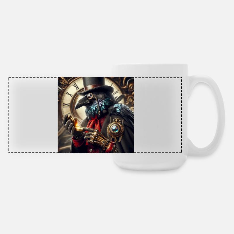 Elegant Steampunk Raven with Top Hat - Large Panoramic Mug 440 ml - white