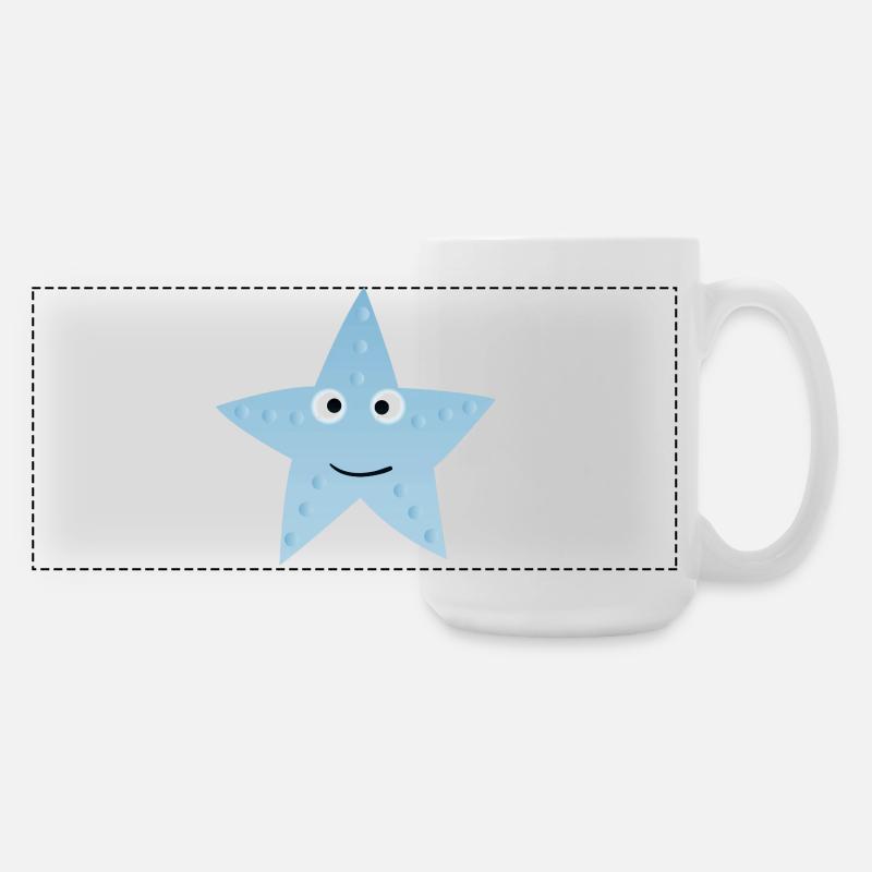 Kawaii Blue Star with Face - Large Panoramic Mug 440 ml - white