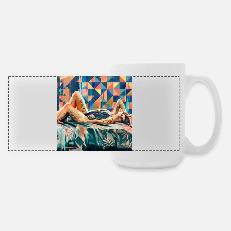Tattoos in mosaic geometry - Large Panoramic Mug 440 ml - white