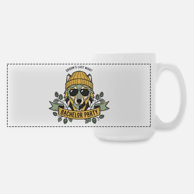 Wolf Mask Bachelor Party Design - Large Panoramic Mug 440 ml - white