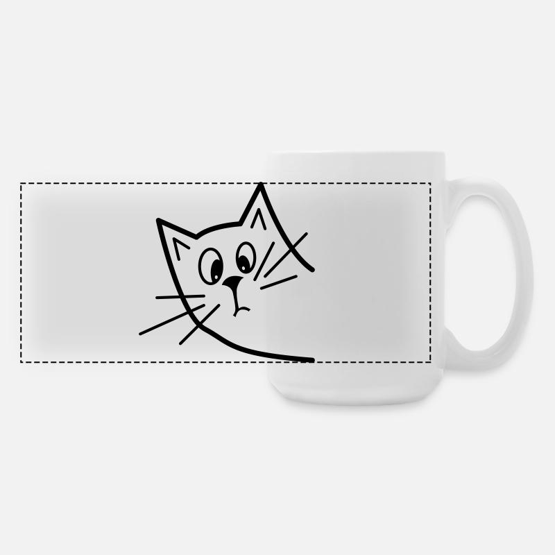 Cute Curious Cat - Minimalist Design - Large Panoramic Mug 440 ml - white