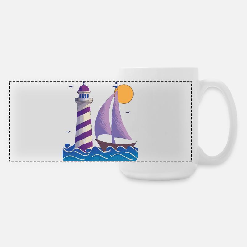 Phare avec bateau - Grande tasse panoramique 440 ml - blanc