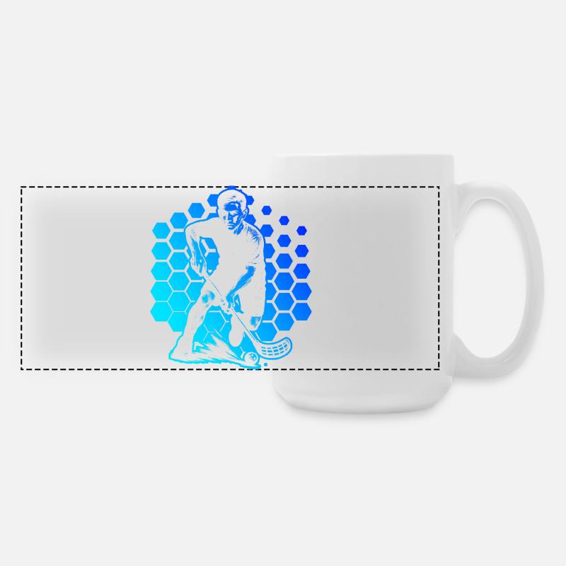 Attention floorball fans, simple statement - Large Panoramic Mug 440 ml - white