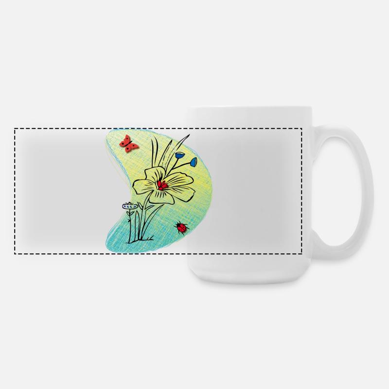 Flower with butterfly - Large Panoramic Mug 440 ml - white
