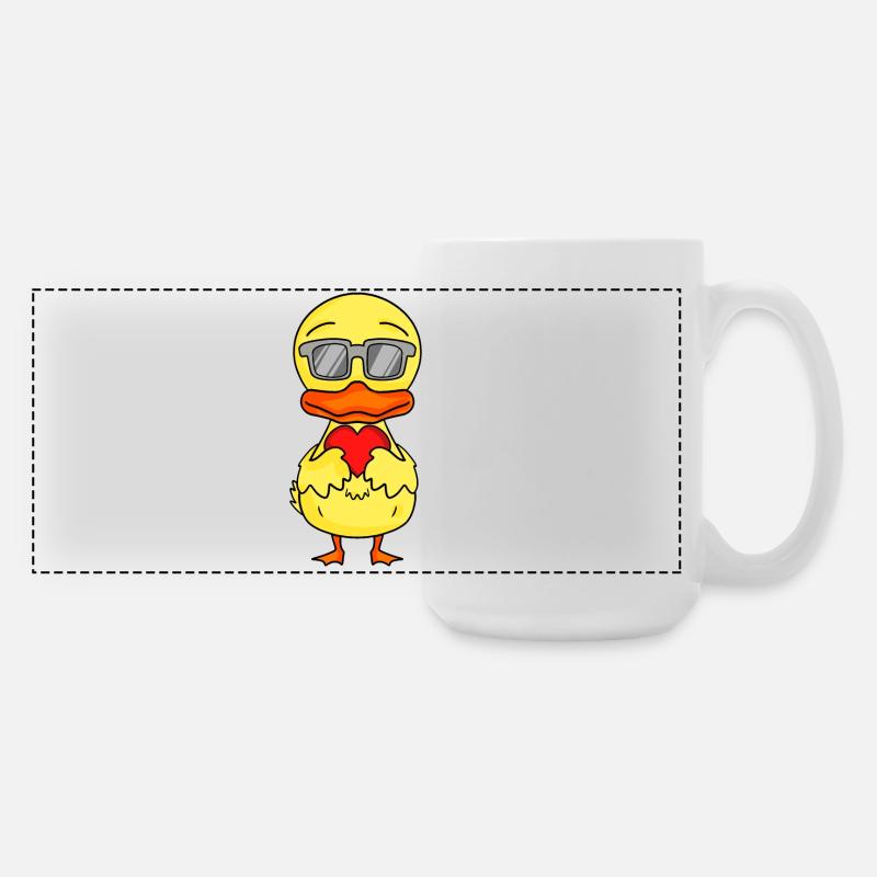 Duck with sunglasses and heart - Large Panoramic Mug 440 ml - white