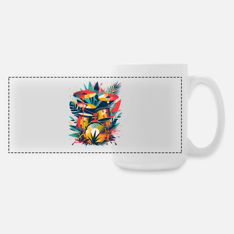 Drum Set Illustration - Große Panoramatasse 440 ml - Weiß