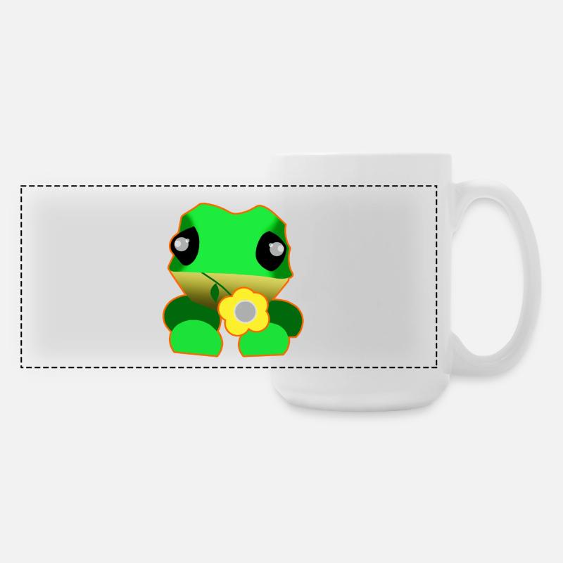 Cute frog with flower - Large Panoramic Mug 440 ml - white