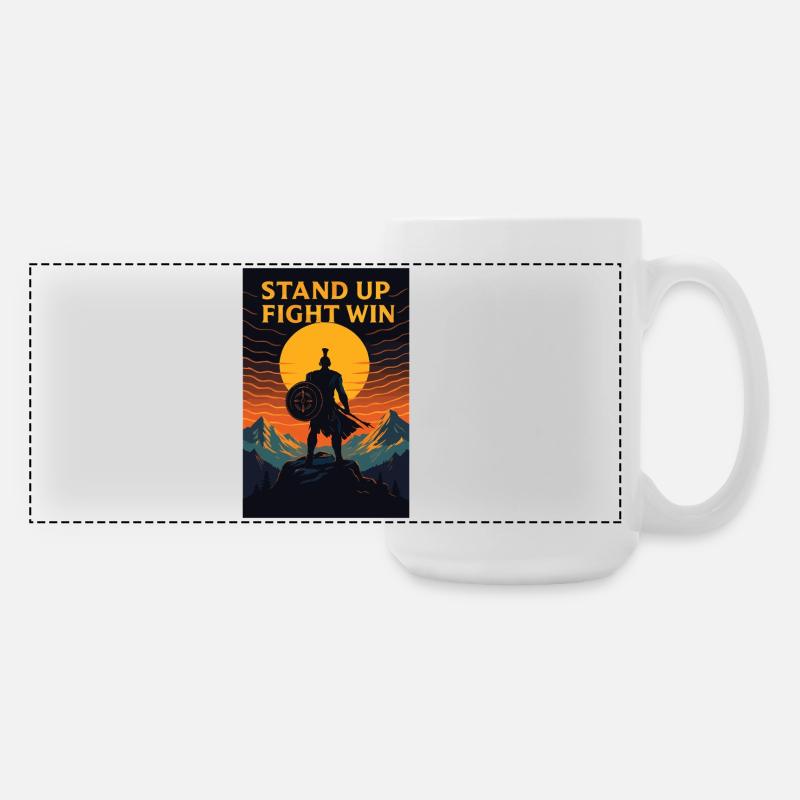 Stand Up Fight Win Warrior - Large Panoramic Mug 440 ml - white