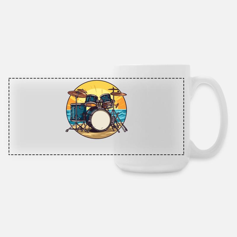 Drumset on the Beach Drum Drummer - Large Panoramic Mug 440 ml - white