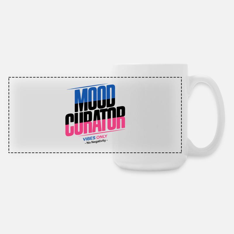 Mood Curator Vibes Only No Negativity Retro Design - Large Panoramic Mug 440 ml - white