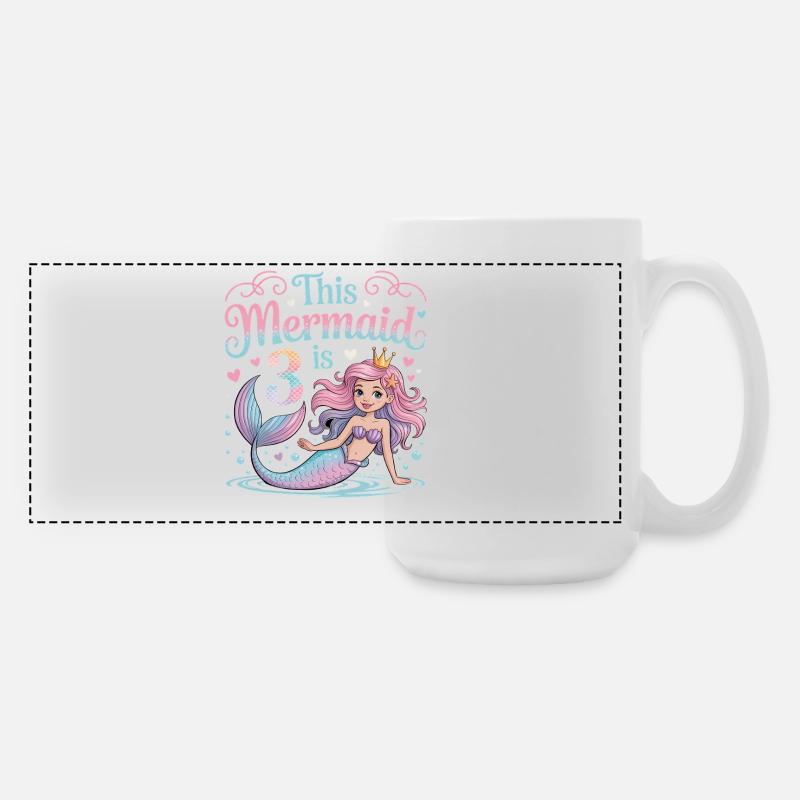 Mermaid 3rd Birthday 3 Years - Large Panoramic Mug 440 ml - white