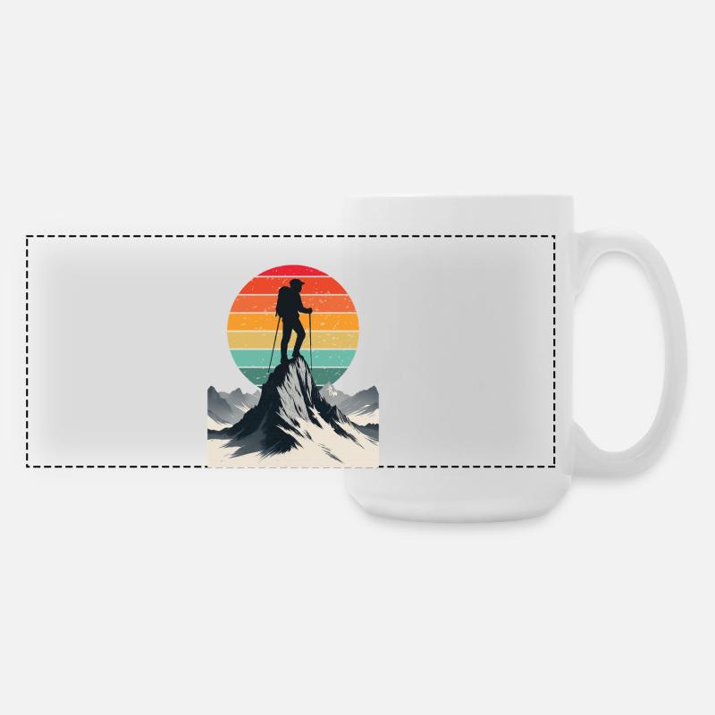 Adventurer at the Mountain Summit - Large Panoramic Mug 440 ml - white