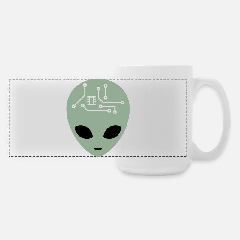 Alien Head with Circuits (three colours) - Large Panoramic Mug 440 ml - white