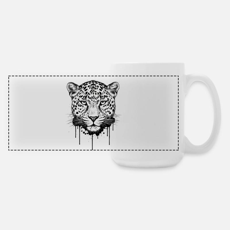 Leopard Head Illustration - Large Panoramic Mug 440 ml - white