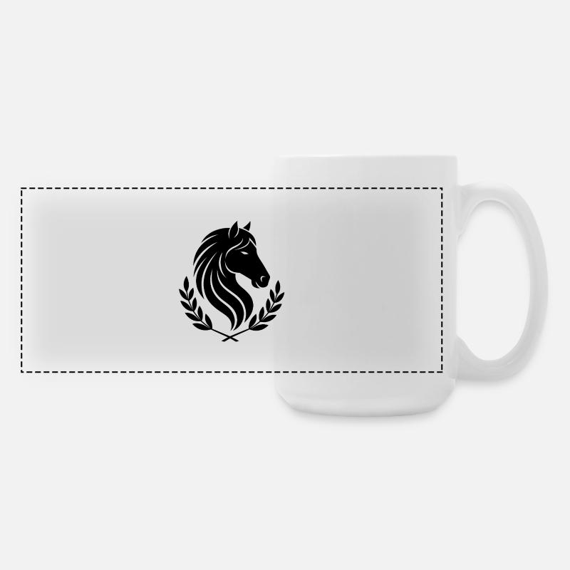 Horse Head Leaf Wreath Silhouette - Large Panoramic Mug 440 ml - white