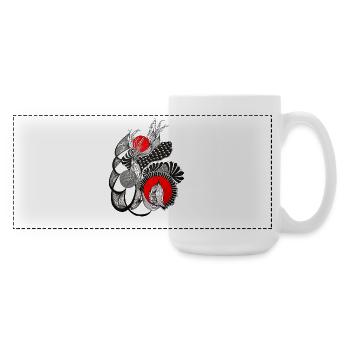 Monochrome Blütenkreise mit Rot - Große Panoramatasse 440 ml - Weiß - Rechts