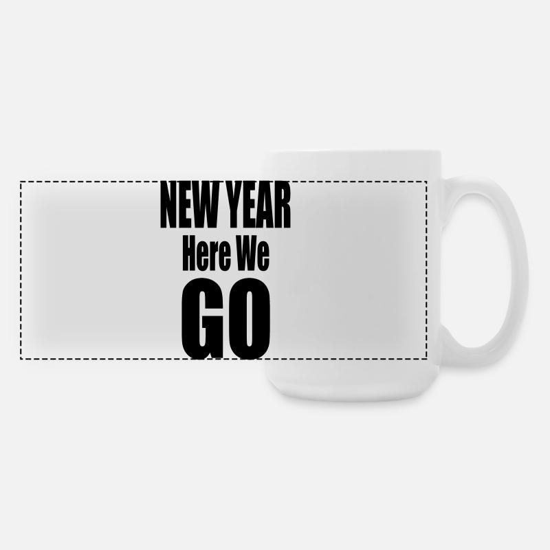 New Year Here We Go Bold Typography Design - Large Panoramic Mug 440 ml - white