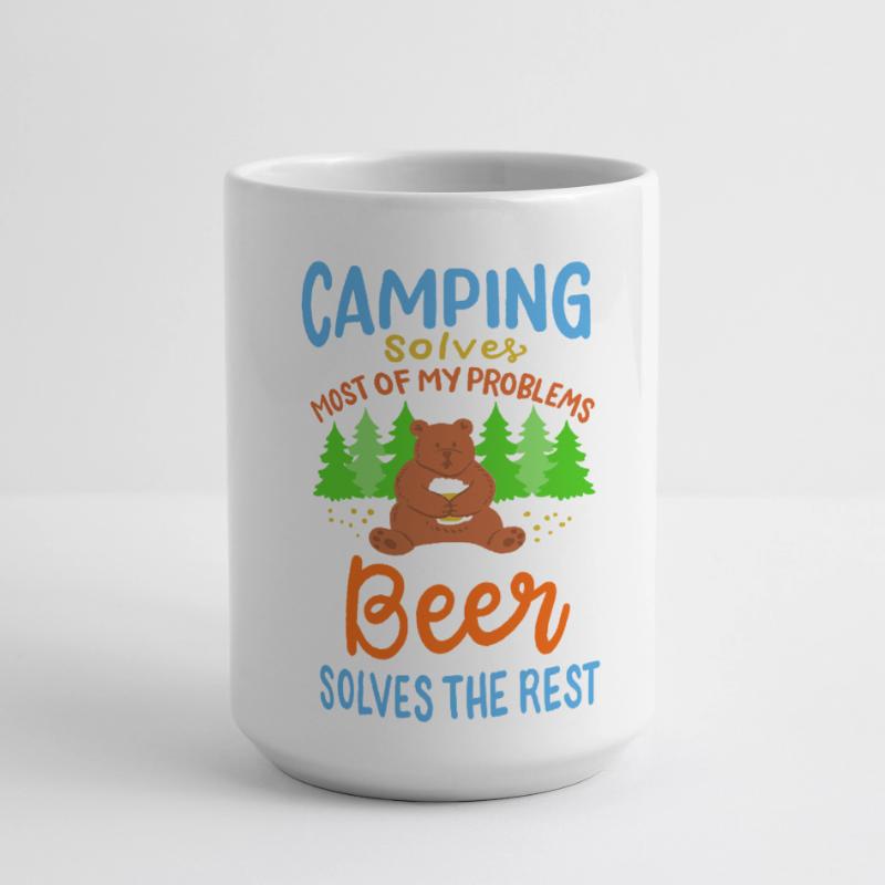 Funny Camping Bear Beer Solves Problems Art Large Panoramic Mug 440 ml