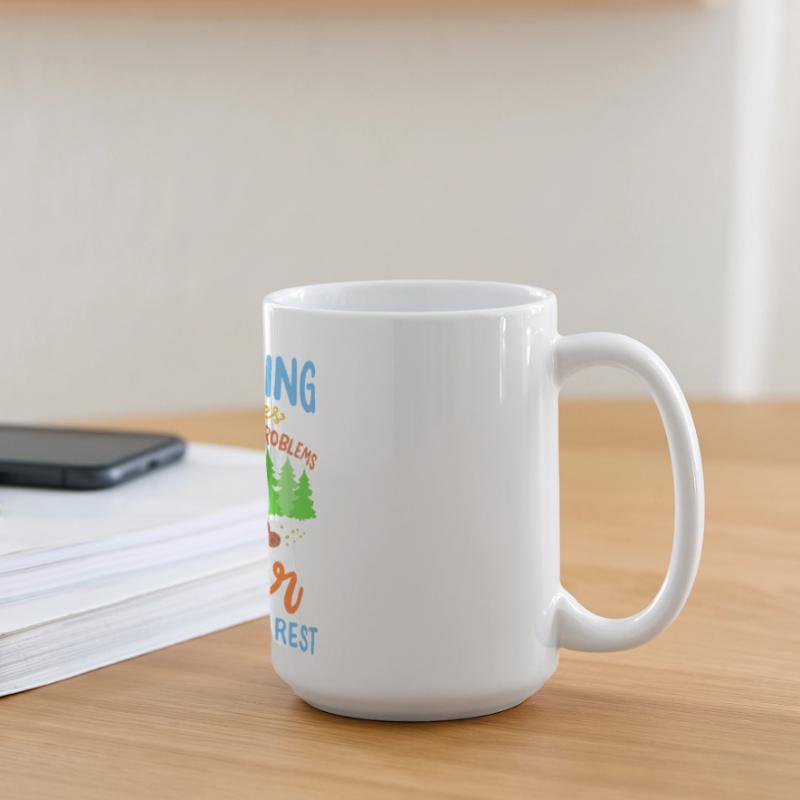Funny Camping Bear Beer Solves Problems Art Large Panoramic Mug 440 ml